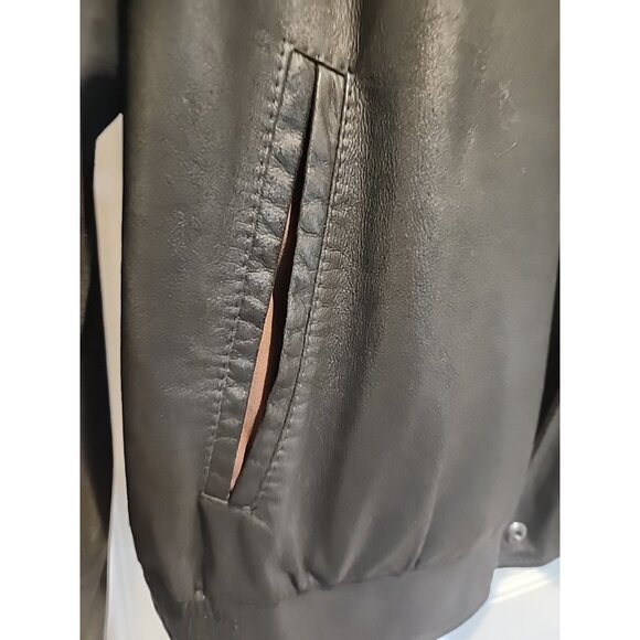$1895 REMY Leather 52L long Mens Double Collar Bomber Jacket Black brown coat - Picture 4 of 11